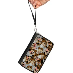 PU Zip Around Wallet Rectangle - Tasmanian Devil Vortex Poses Scattered Black