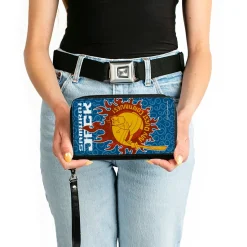 PU Zip Around Wallet Rectangle - SAMURAI JACK MY QUEST CONTINUES Katana Pose Swirl Blues