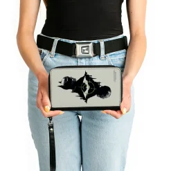 PU Zip Around Wallet Rectangle - The Batman Movie Batman and Riddler Poses and Logos Cityscape Grays Black Green