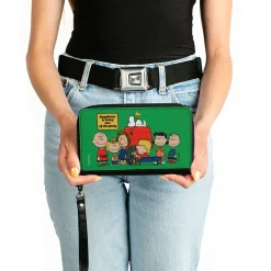 PU Zip Around Wallet Rectangle - Peanuts Gang HAPINESS IS BEING ONE OF THE GANG Group Pose Green