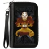 PU Zip Around Wallet Rectangle - Avatar the Last Airbender Aang Meditating Pose Bending Elements Icons Black Grays