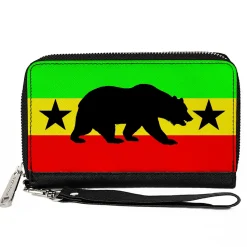 PU Zip Around Wallet Rectangle - Cali Bear/Star Silhouette Rasta/Black