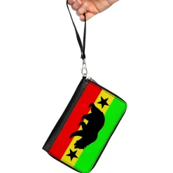 PU Zip Around Wallet Rectangle - Cali Bear/Star Silhouette Rasta/Black