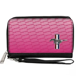 PU Zip Around Wallet Rectangle - Ford Mustang w/Bars CORNER w/Text Pinks
