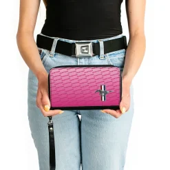PU Zip Around Wallet Rectangle - Ford Mustang w/Bars CORNER w/Text Pinks