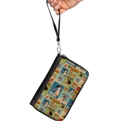 PU Zip Around Wallet Rectangle - Moana Character Pose Blocks Collage
