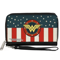 PU Zip Around Wallet Rectangle - WONDER WOMAN/Logo Americana Red/White/Blue/Yellow