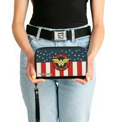 PU Zip Around Wallet Rectangle - WONDER WOMAN/Logo Americana Red/White/Blue/Yellow