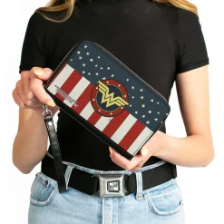 PU Zip Around Wallet Rectangle - WONDER WOMAN/Logo Americana Red/White/Blue/Yellow