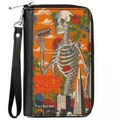 PU Zip Around Wallet Rectangle - Grateful Dead Dave's Picks Skull and Roses Cover Orange