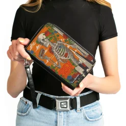 PU Zip Around Wallet Rectangle - Grateful Dead Dave's Picks Skull and Roses Cover Orange