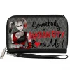 PU Zip Around Wallet Rectangle - Harley Quinn SOMEBODY IN ARKHAM CITY LOVES ME Grays/Black/Red