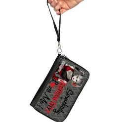 PU Zip Around Wallet Rectangle - Harley Quinn SOMEBODY IN ARKHAM CITY LOVES ME Grays/Black/Red
