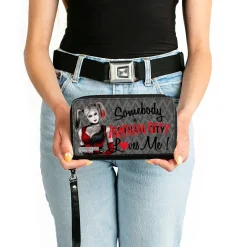 PU Zip Around Wallet Rectangle - Harley Quinn SOMEBODY IN ARKHAM CITY LOVES ME Grays/Black/Red