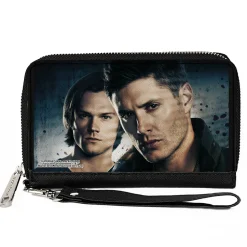 PU Zip Around Wallet Rectangle - Supernatural Winchester Brothers CLOSE-UP Pose Grays