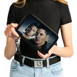 PU Zip Around Wallet Rectangle - Supernatural Winchester Brothers CLOSE-UP Pose Grays