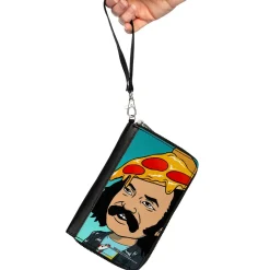PU Zip Around Wallet Rectangle - Homies in Dreamland Cheech Pizza Head Pose Blue