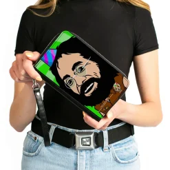 PU Zip Around Wallet Rectangle - Homies in Dreamland Chong Party Hat Pose Green