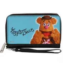 PU Zip Around Wallet Rectangle - The Muppets FOZZIE BEAR Portrait and Autograph Blue