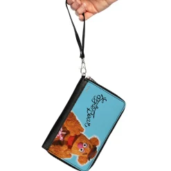PU Zip Around Wallet Rectangle - The Muppets FOZZIE BEAR Portrait and Autograph Blue
