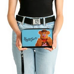 PU Zip Around Wallet Rectangle - The Muppets FOZZIE BEAR Portrait and Autograph Blue