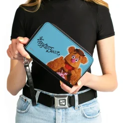 PU Zip Around Wallet Rectangle - The Muppets FOZZIE BEAR Portrait and Autograph Blue