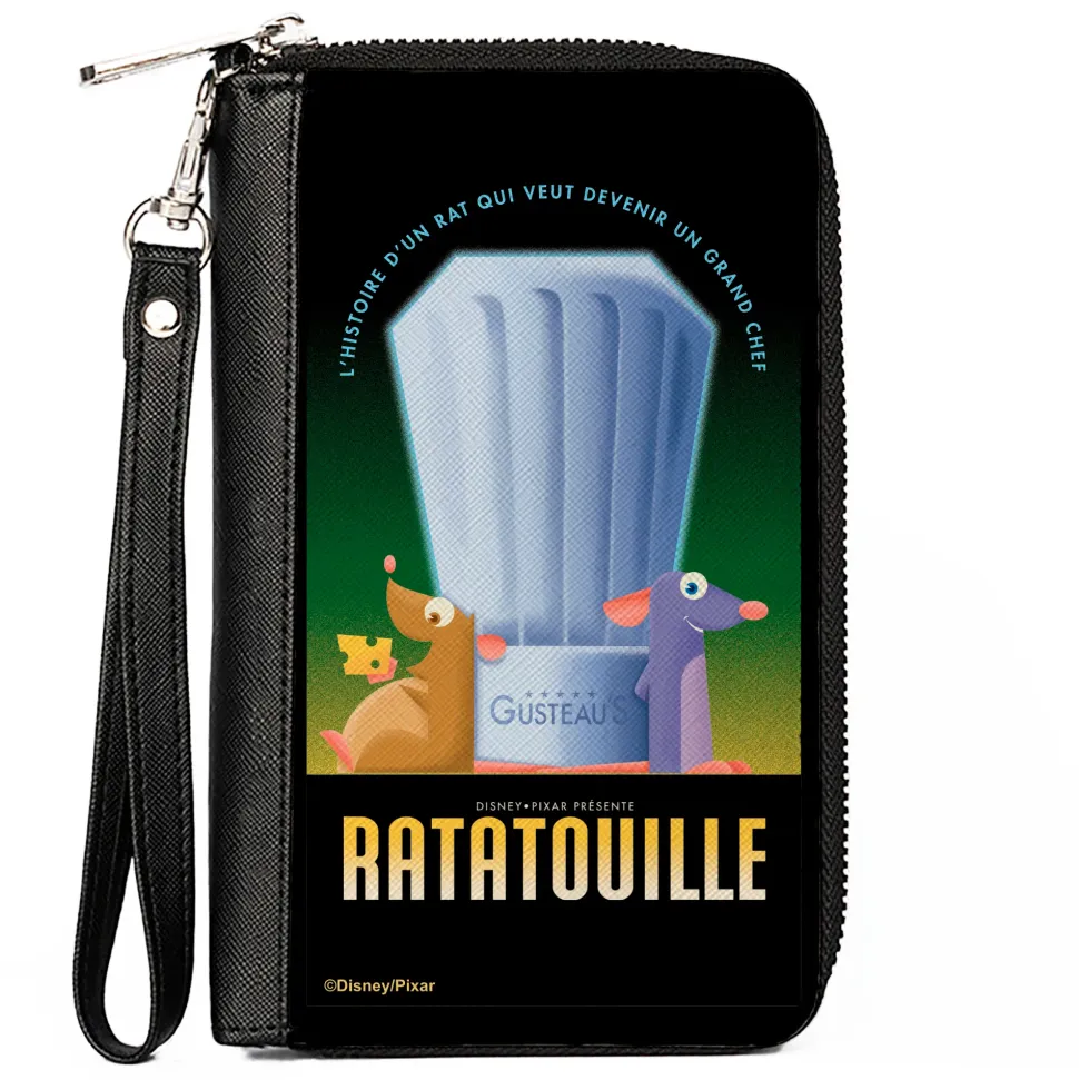 PU Zip Around Wallet Rectangle - Ratatouille Emile and Remy Chef Hat Pose + Text Logo Greens/Yellows
