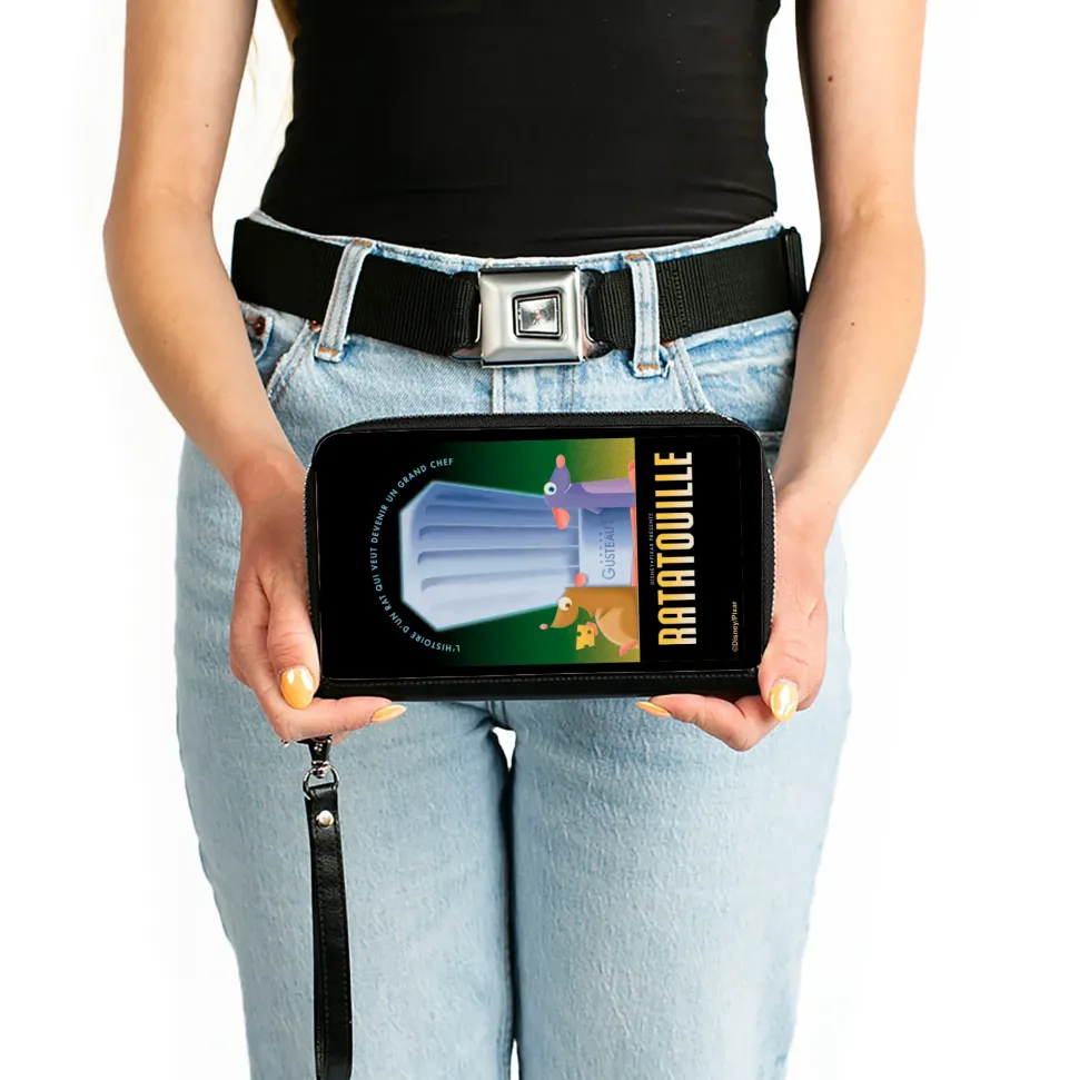 PU Zip Around Wallet Rectangle - Ratatouille Emile and Remy Chef Hat Pose + Text Logo Greens/Yellows