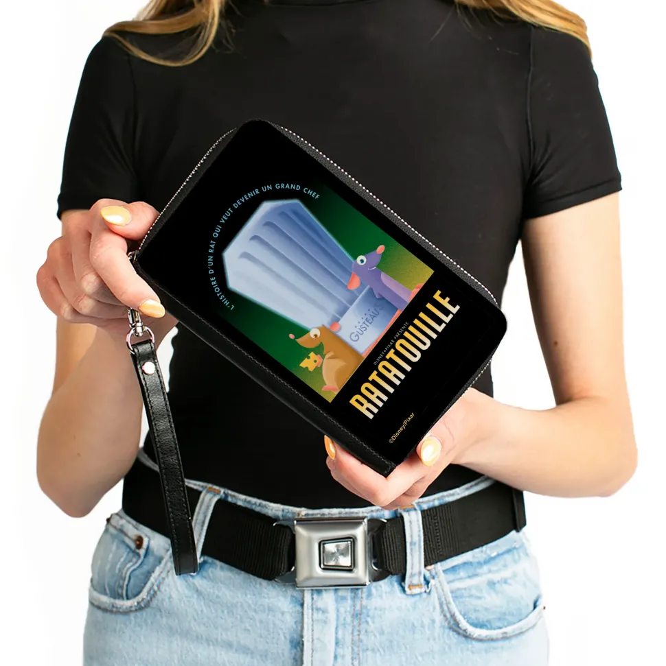 PU Zip Around Wallet Rectangle - Ratatouille Emile and Remy Chef Hat Pose + Text Logo Greens/Yellows