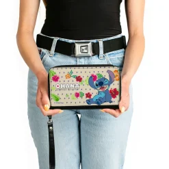 PU Zip Around Wallet Rectangle - Lilo & Stitch Stitch Winking Pose OHANA MEANS FAMILY Tropical Flora Cream/Multi Color