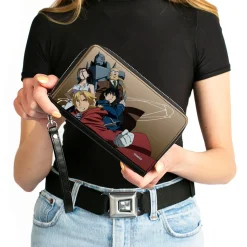 PU Zip Around Wallet Rectangle - Fullmetal Alchemist Brotherhood Five Character Pose Tan