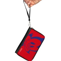 PU Zip Around Wallet Rectangle - Animaniacs Yakko Smiling Face Close-Up Red Blue