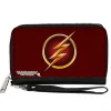 PU Zip Around Wallet Rectangle - The Flash Logo5 Burgundy/Golds