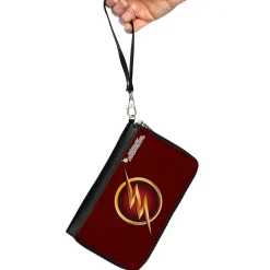 PU Zip Around Wallet Rectangle - The Flash Logo5 Burgundy/Golds