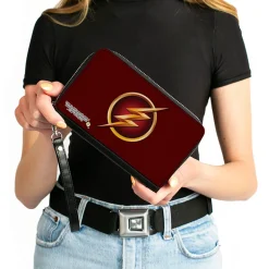PU Zip Around Wallet Rectangle - The Flash Logo5 Burgundy/Golds