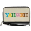 PU Zip Around Wallet Rectangle - YAHWEH Text Beige Multi Color