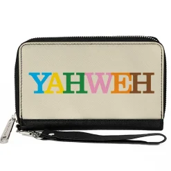 PU Zip Around Wallet Rectangle - YAHWEH Text Beige Multi Color