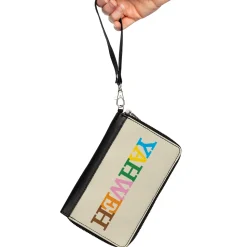 PU Zip Around Wallet Rectangle - YAHWEH Text Beige Multi Color