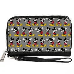 PU Zip Around Wallet Rectangle - Nerdy Mickey Mouse 3-Pose Stripe Gray
