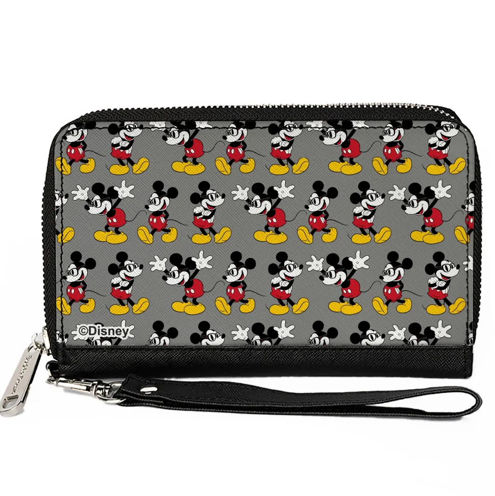 PU Zip Around Wallet Rectangle - Nerdy Mickey Mouse 3-Pose Stripe Gray