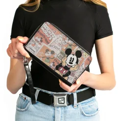 PU Zip Around Wallet Rectangle - Classic Mickey Sitting Pose CLOSE-UP Stacked Comics