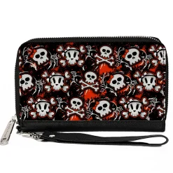 PU Zip Around Wallet Rectangle - Girlie Skull Black/Red