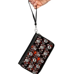 PU Zip Around Wallet Rectangle - Girlie Skull Black/Red