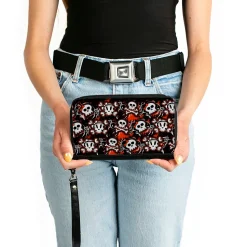 PU Zip Around Wallet Rectangle - Girlie Skull Black/Red