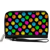 PU Zip Around Wallet Rectangle - Smiley Faces Melted Mini Repeat Angle Black Multi Neon