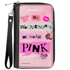 PU Zip Around Wallet Rectangle - MEAN GIRLS Plastics Quotes Collage Pinks