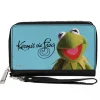 PU Zip Around Wallet Rectangle - The Muppets KERMIT THE FROG Portrait and Autograph Blue