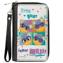 PU Zip Around Wallet Rectangle - Furby Furbmoji FREE YOUR INNER MOJI Expressions White/Multi Color