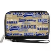 PU Zip Around Wallet Rectangle - SAUCE Typography Collage Tan/White/Blue
