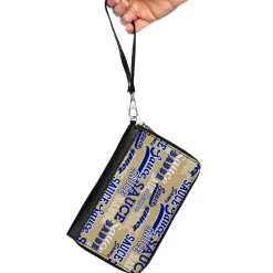 PU Zip Around Wallet Rectangle - SAUCE Typography Collage Tan/White/Blue